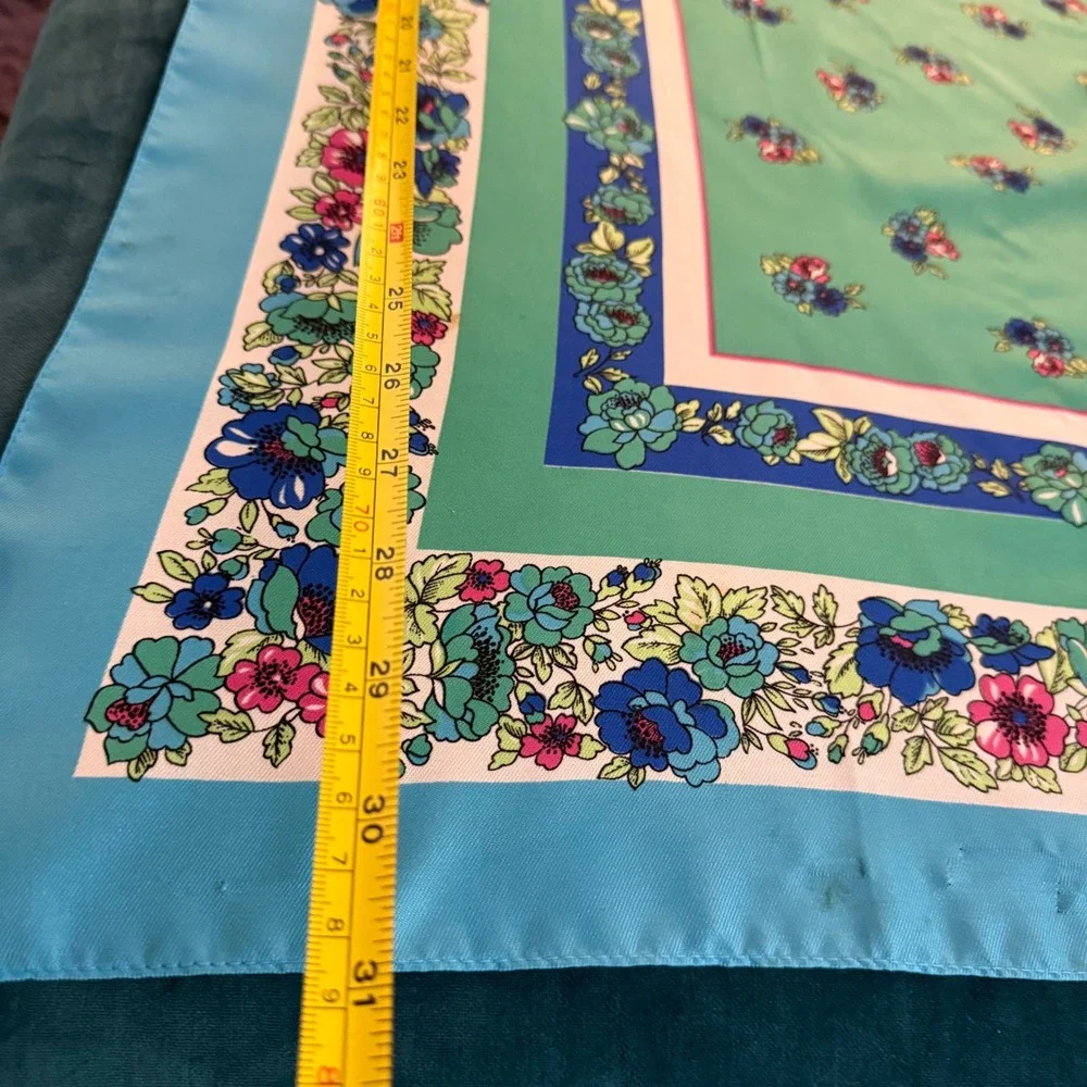 Vintage Floral and Tropical Scarf Lot of 3 Green Blue Pink‎ Teal Bundle